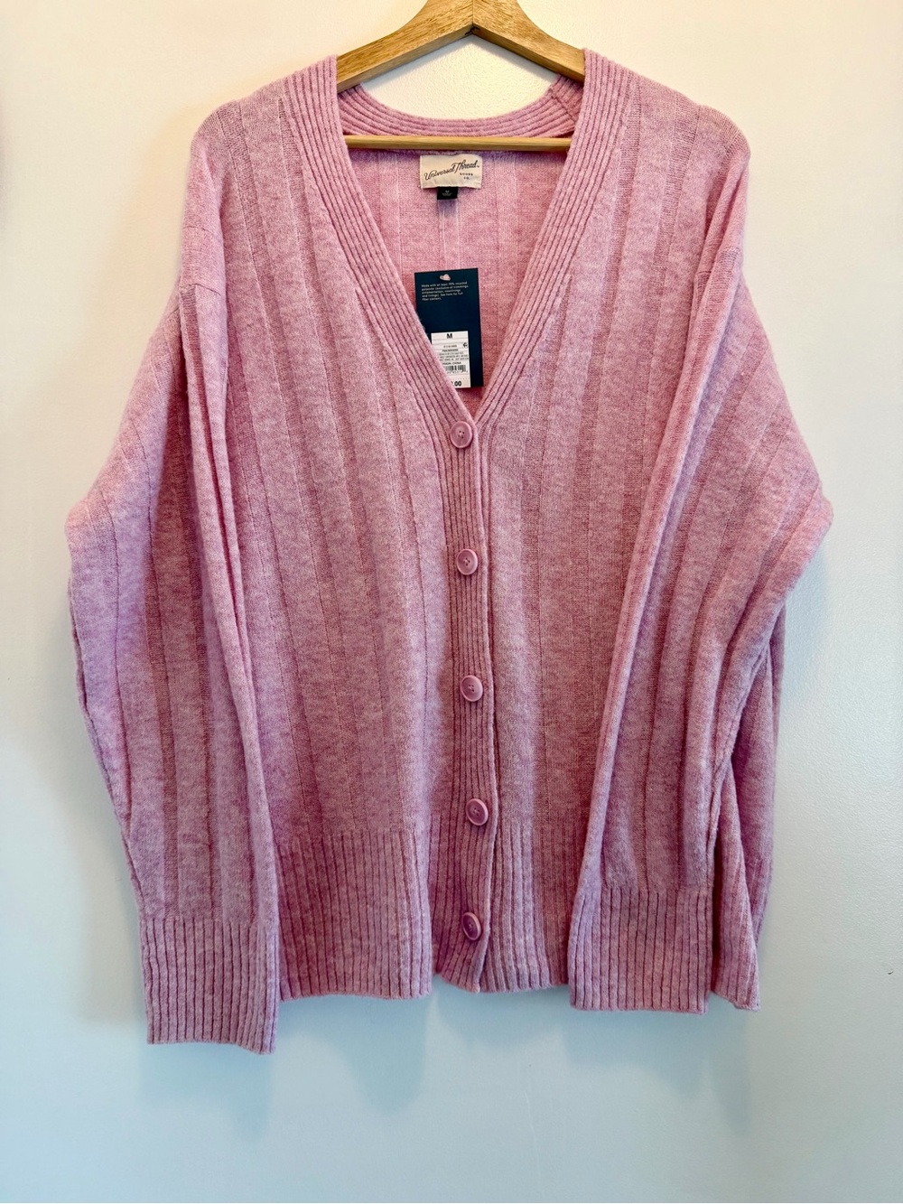 Universal Thread Pink Ribbed V-Neck Button-Front Cardigan